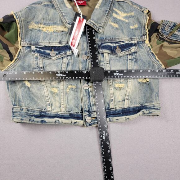Smoke Rise Jacket Womens Lg Camo Distressed Denim Cropped Military Style (971) - Picture 7 of 8